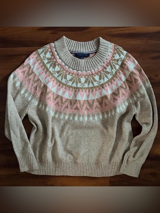Tommy Hilfiger Sweaters - Tommy Hilfiger Women's Crewneck Fair Isle Sweater - Cream, Pink & Light Blue